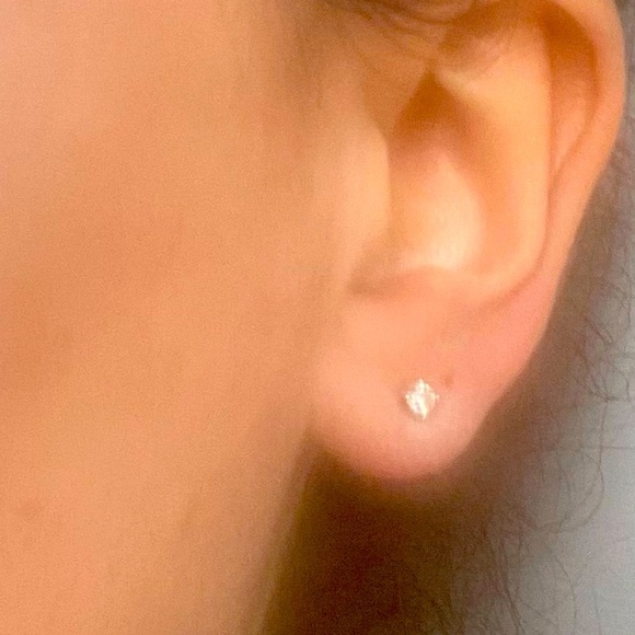 14 K White Gold Genuine 3 mm Natural Diamond Studs - Picture 3 of 5